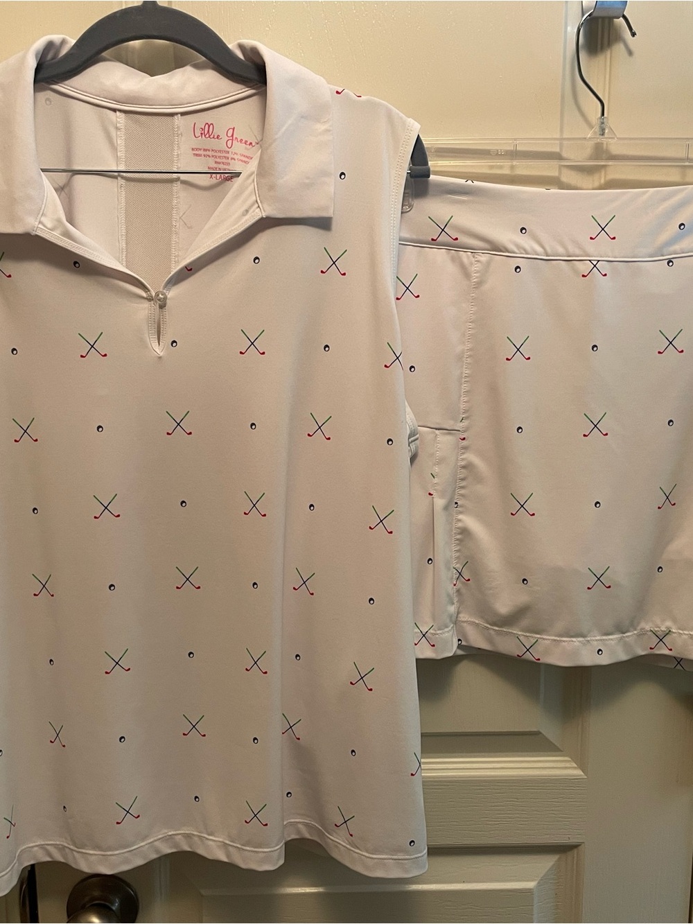 Lillie Green White Sleeveless Polo w/ Golf Motif and Coordnating Skort Golf Set